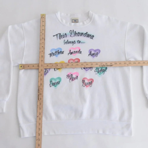 Vintage Lee Heavyweight White Grandma Colourful Hearts Crewneck Sweater M - Picture 4 of 12